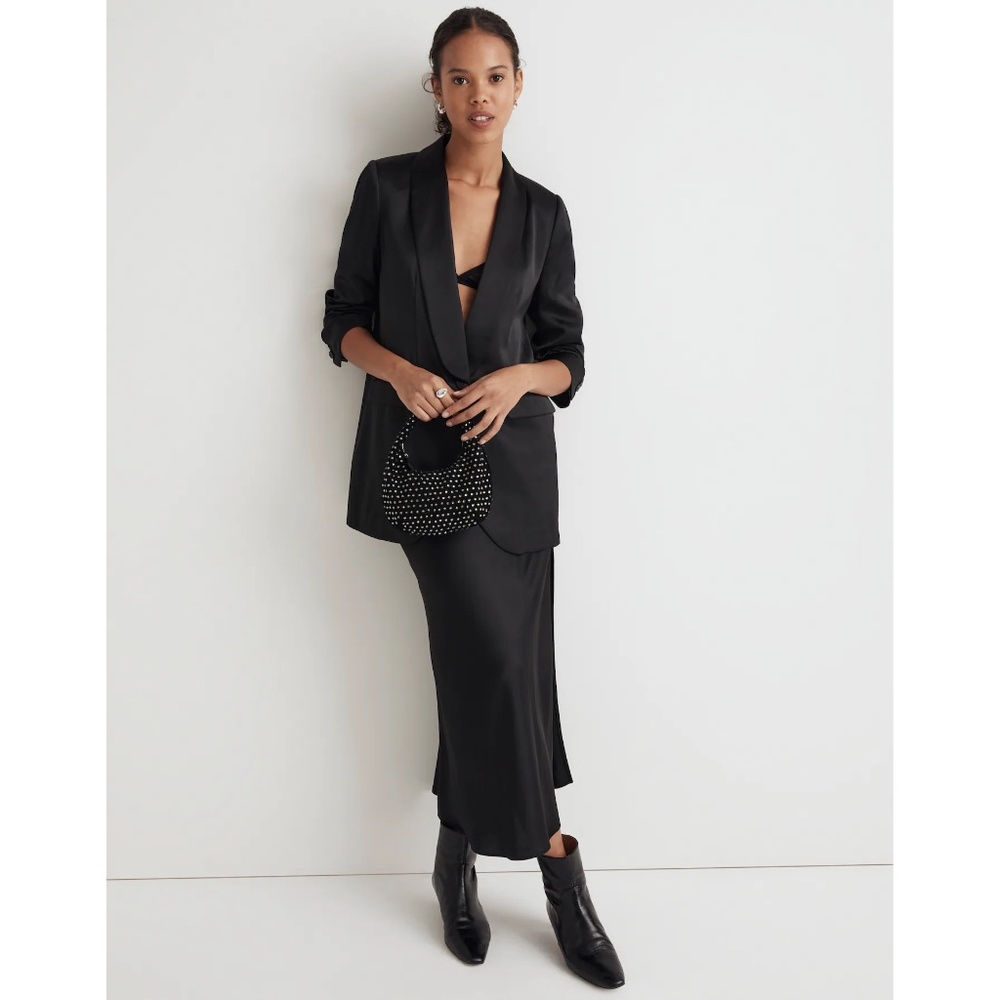 NWT Madewell Satin Oversized Blazer in True Black, Size 4